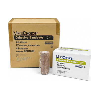 MediChoice CBN1006 Cohesive Bandages 6” x 5yd Tan Self-Adherent Case 48 Rolls