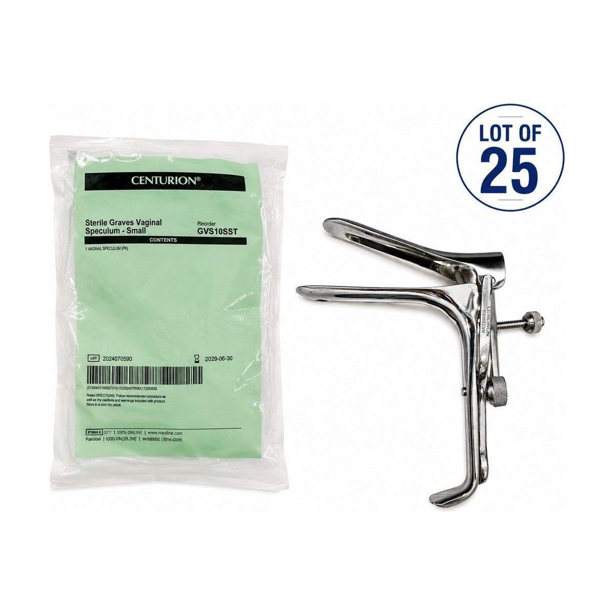 Centurion GVS10SST Sterile Graves Vaginal Speculum Small Lot of 25