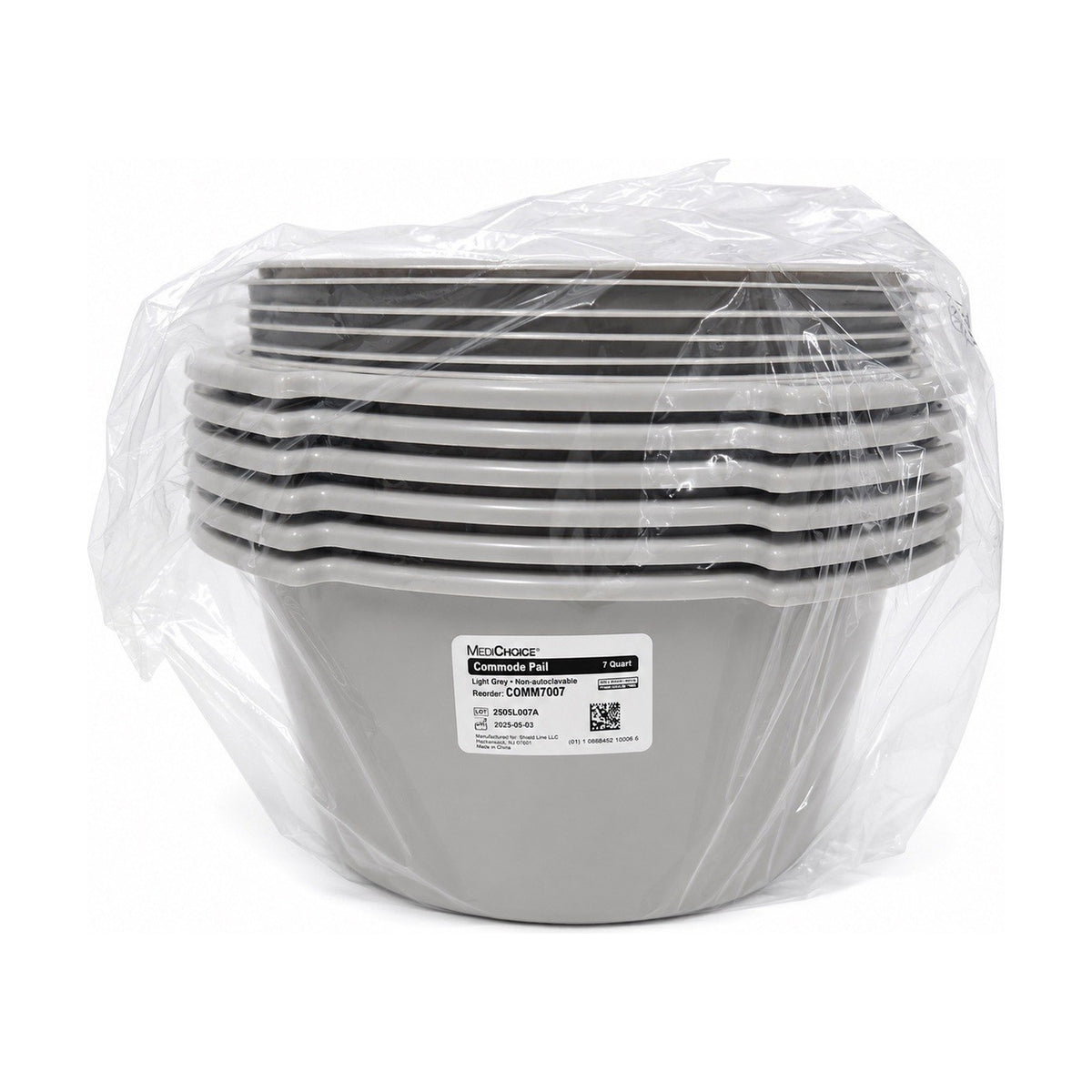MediChoice COMM7007 7 Qt Commode Pail w/Lid Light Gray Case of 6 New