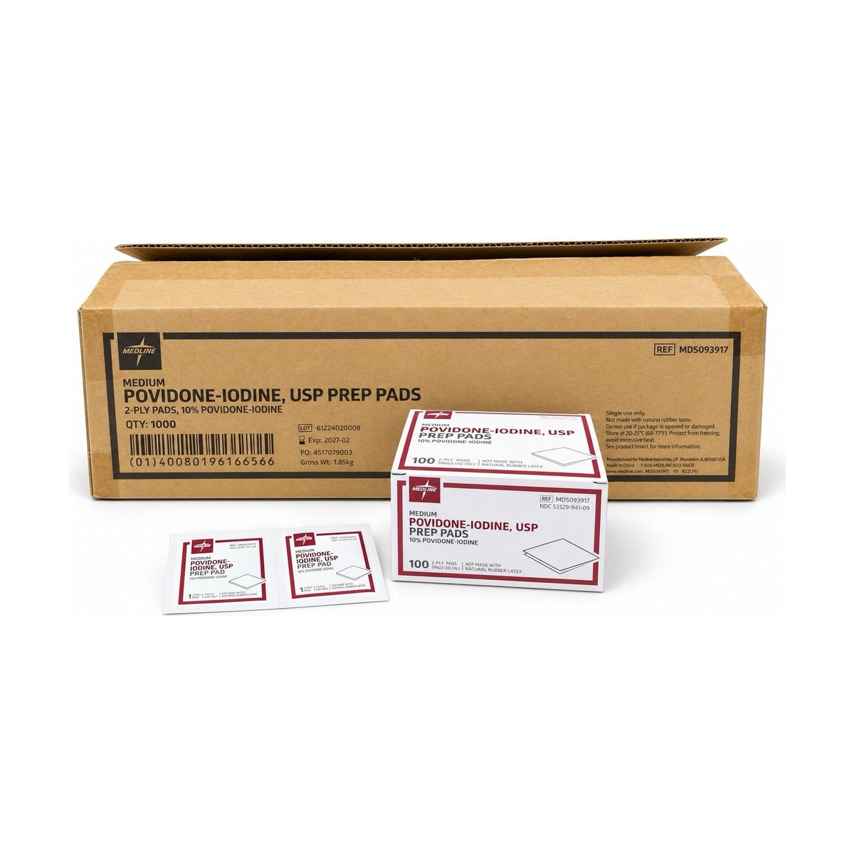 Medline MDS093917 Povidone-Iodine Prep Pads Medium 2-Ply Case 1000