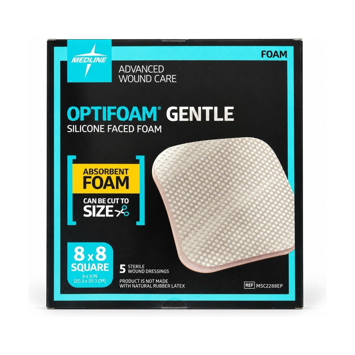 Medline Optifoam Gentle MSC2288EP 8x8 Silicone Foam 5 Ct Exp 05/2026