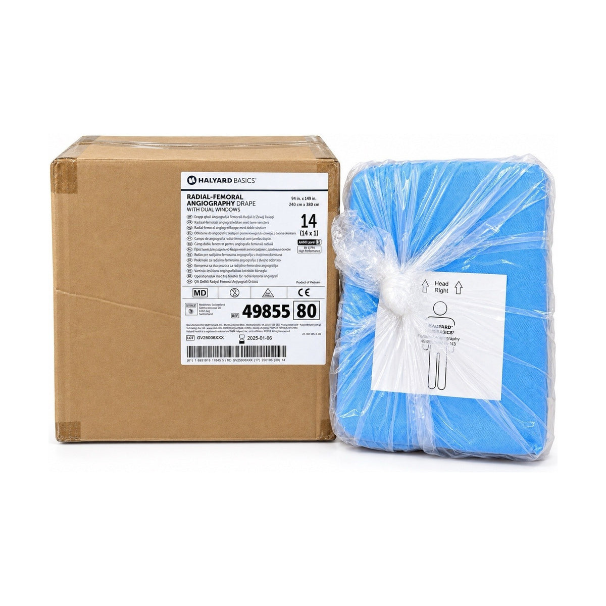 Halyard 49855 Radial Femoral Angiography Drape Dual Windows Non-Sterile 14 Case