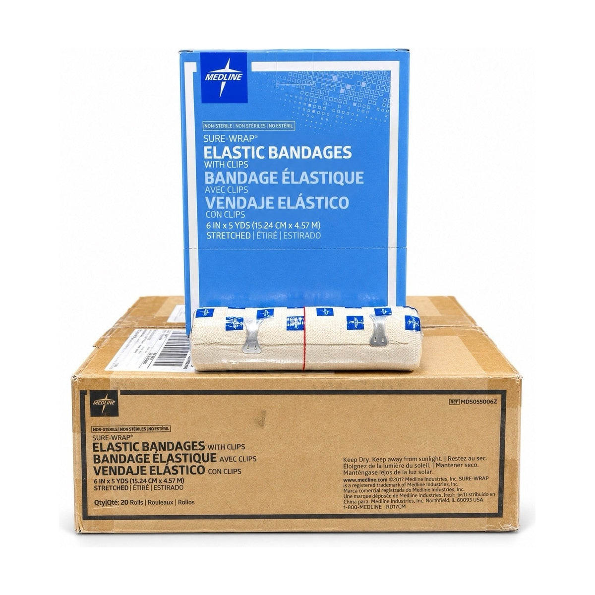 Medline MDS055006Z Sure-Wrap Elastic Bandage 6in x 5yd Clips Case 20