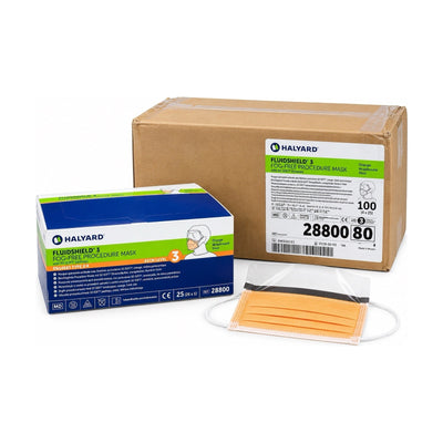 Halyard Fluidshield 3 Fog-Free Procedure Masks Orange Level 3 28800 Case of 100