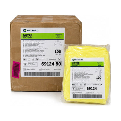 Halyard 69124 Cover Gowns Yellow Universal Size Non-Sterile 100 Count Case