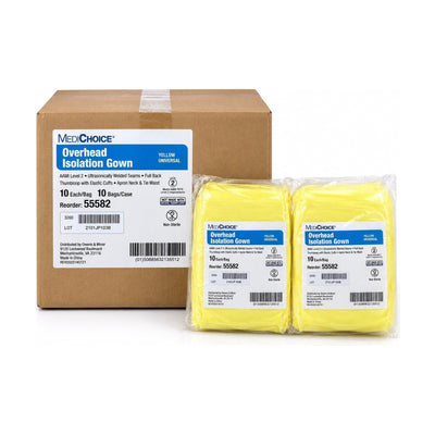 MediChoice 55582 Overhead Isolation Gowns AAMI Level 2 Yellow Universal 100 Ct