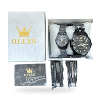 OLEVS Quartz Couple Pair All Black, Waterproof, Calendar