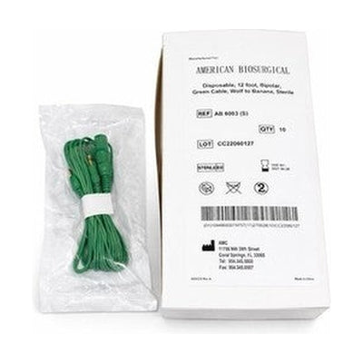 10ct American Bio AB6003 Disposable Bipolar Green Cable 12ft Wolf to Banana NEW