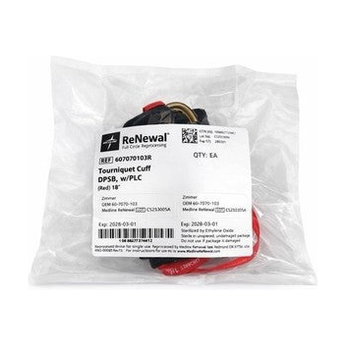 Medline ReNewal Tourniquet Cuff DPSB w/ PLC 18” Red REF 607070103R Sterile