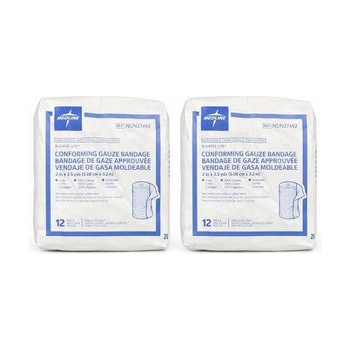 Medline NON27492 Bulkee Lite Conforming Gauze Bandage 2” x 3.5 yds 24ct