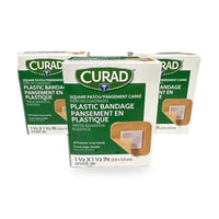 Curad Plastic Bandage Square Patch 1.5in x 1.5in 100 Count Lot of 3 Boxes