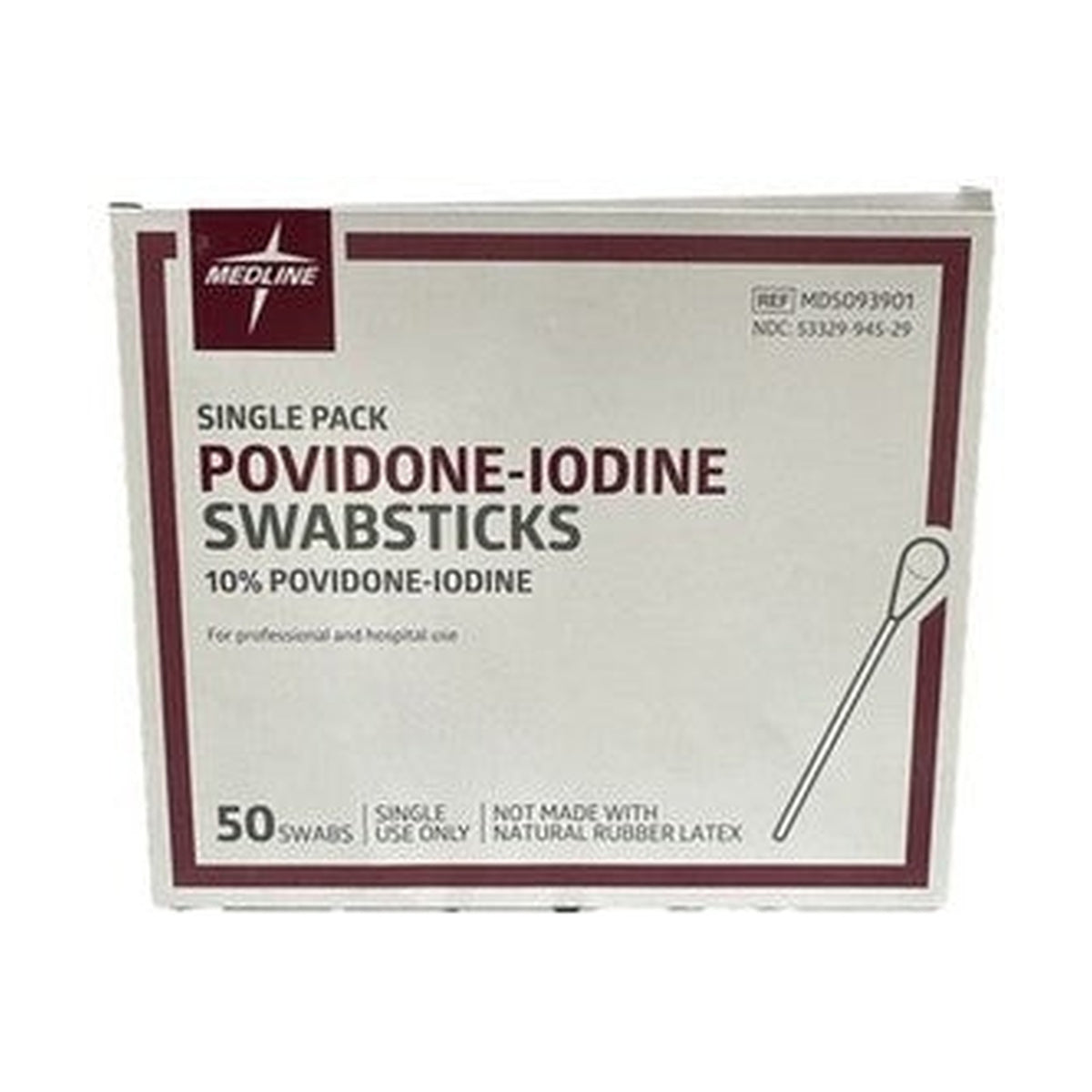 Medline Povidone-Iodine Swabsticks 10% Single Pack 50ct REF MDS093901