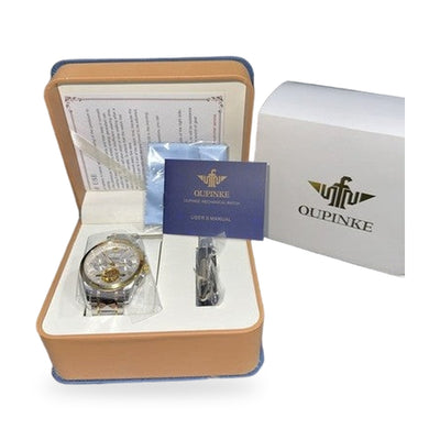 Oupinke WhiteSkeleton Tourbillon Luminous Formal Automatic Mechanical Wristwatch