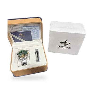 Oupinke GreenSkeleton Tourbillon Luminous Formal Automatic Mechanical Wristwatch