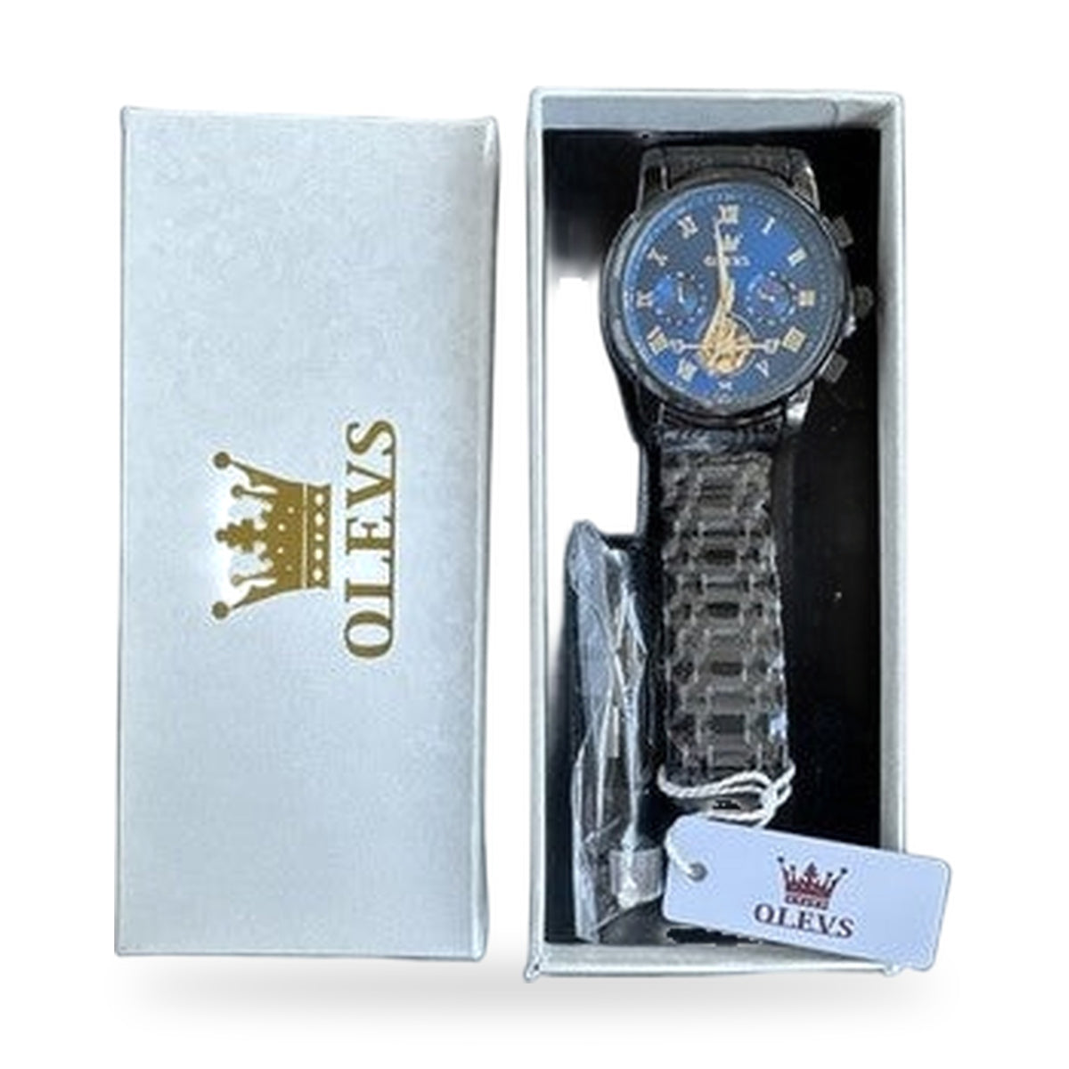 OLEVS Watches Men Waterproof Luxury Big Face Mens Watch Black Band Blue Face