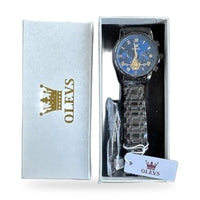 OLEVS Watches Men Waterproof Luxury Big Face Mens Watch Black Band Blue Face