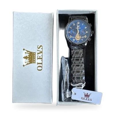 OLEVS Watches Men Waterproof Luxury Big Face Mens Watch Black Band Blue Face