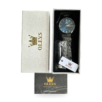 OLEVS Watches Men Waterproof Luxury Big Face Watch All Black Band Blue Face