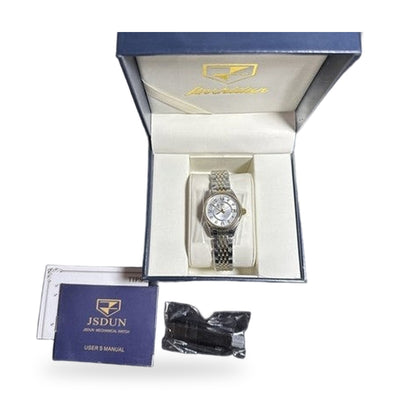JSDUN Luxury Women’s Watch Stainless Steel And Gold, Diamond, Champagne Face