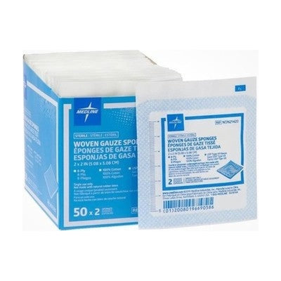 Medline Sterile Gauze Sponges 2x2 8-Ply Box Of 50 Ref NON21420