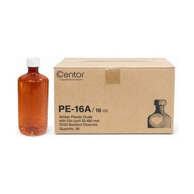 Centor PE-16A/16oz Amber Plastic Ovals with Clic-Loc Child Resistant Case Of 36