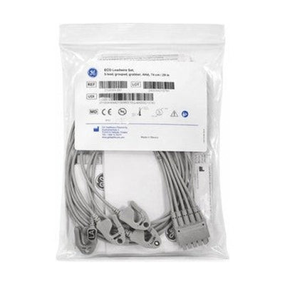 GE Leadwire Set 5-Lead AHA Grabber 74cm 2106389-001 New Sealed