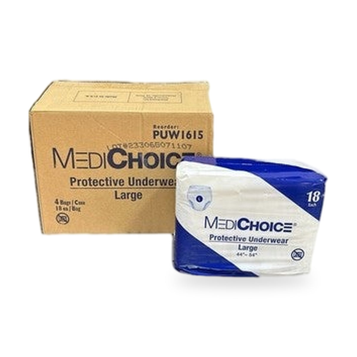 MediChoice Protective Underwear Large 44–54 Case 72 Latex-Free