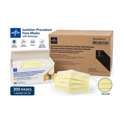 Medline NON27122 Isolation Procedure Face Masks Yellow Level 1 Case of 300