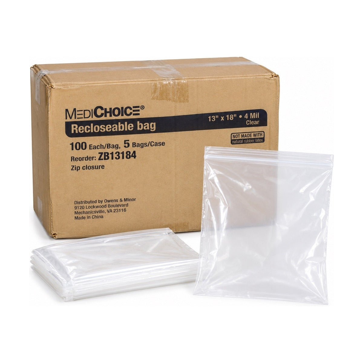 MediChoice ZB13184 Recloseable Zip Bags 13" x 18" 4 Mil Clear Case of 500