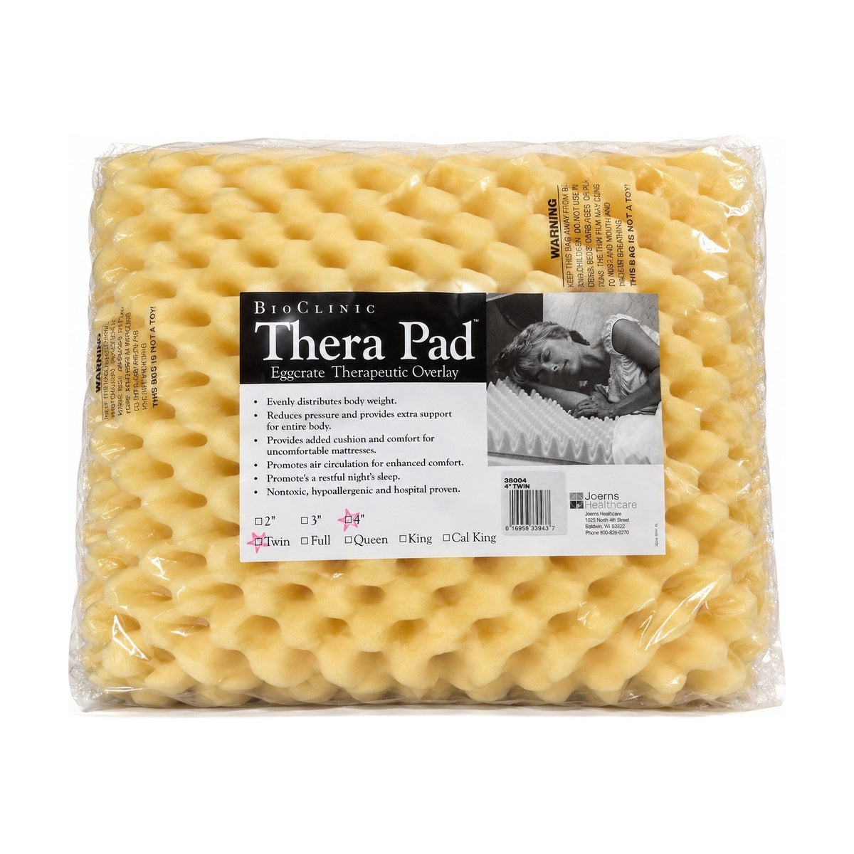 BioClinic Thera Pad Eggcrate Mattress Overlay 4" Twin Joerns 38004 New
