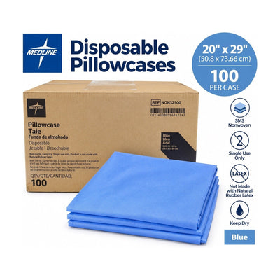 Medline NON32500 Disposable Pillowcases Blue SMS 20x29 Case 100 Non-Sterile