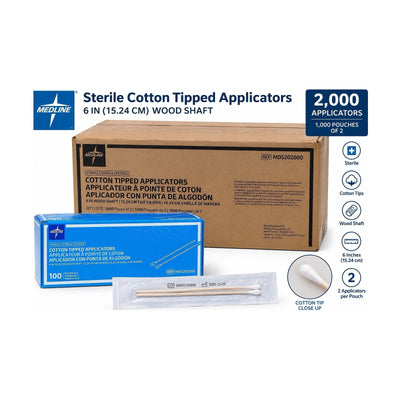 Medline MDS202000 Sterile Cotton Tipped Applicators 6" Wood Case of 2000