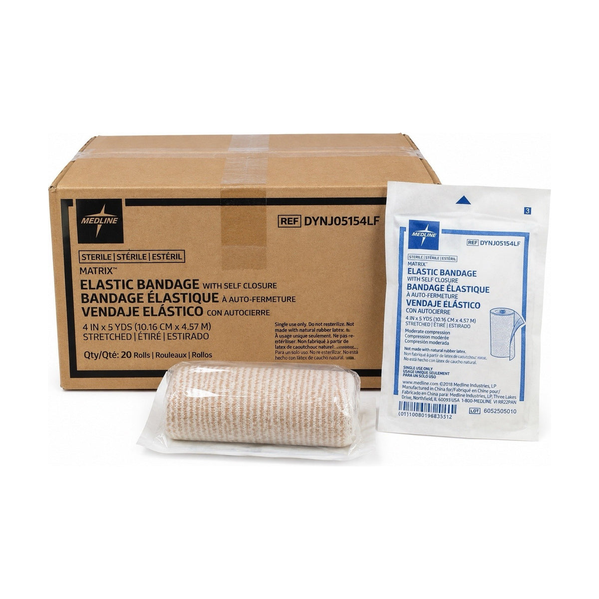 Medline DYNJ05154LF Matrix Sterile Elastic Bandage 4" x 5 Yds Case of 20