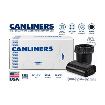 MediChoice D4823HB0 Black Can Liners 8-10 Gallon 24" x 23" .55 Mil 1000 Count