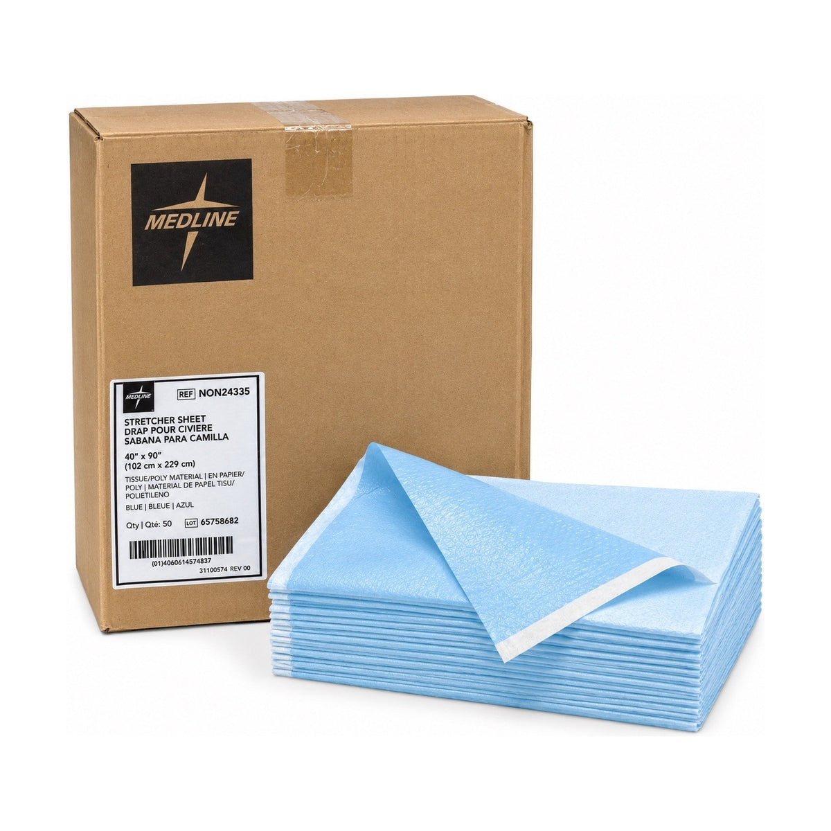 Medline NON24335 Stretcher Sheet Blue Poly Tissue 40" x 90" Case of 50