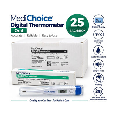 MediChoice TRTM001 Digital Oral Thermometer Dual Scale Water Resistant Case 25