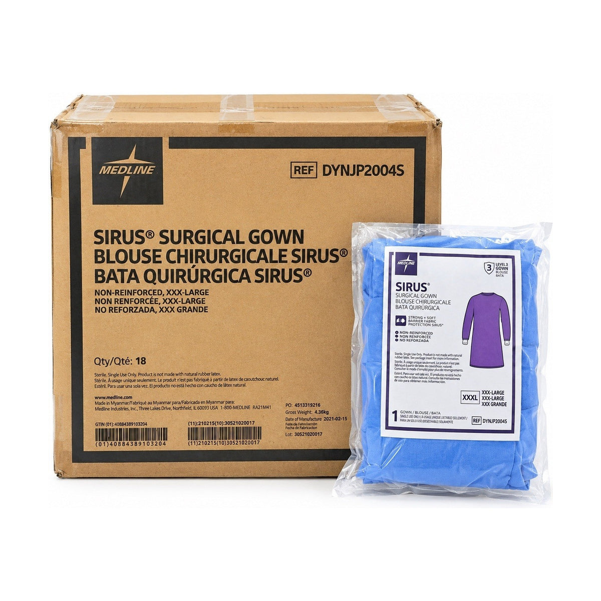 Medline DYNJP2004S Sirus Gown XXX-Large Non-Reinforced Sterile 18/Case