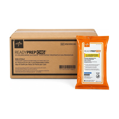 Case Of Medline ReadyPrep CHG 2% Cloths MSC099CHG Exp 2027 6/Pack 32 Packs/Case