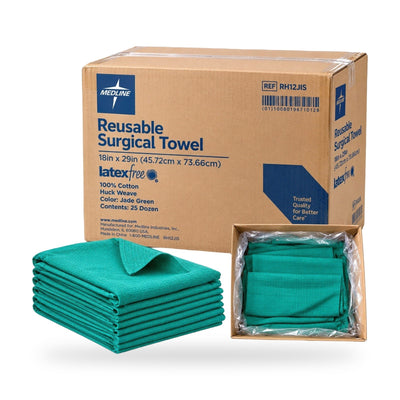Medline RH12JIS Reusable Towels 18x29 Jade Green Cotton 300/Case