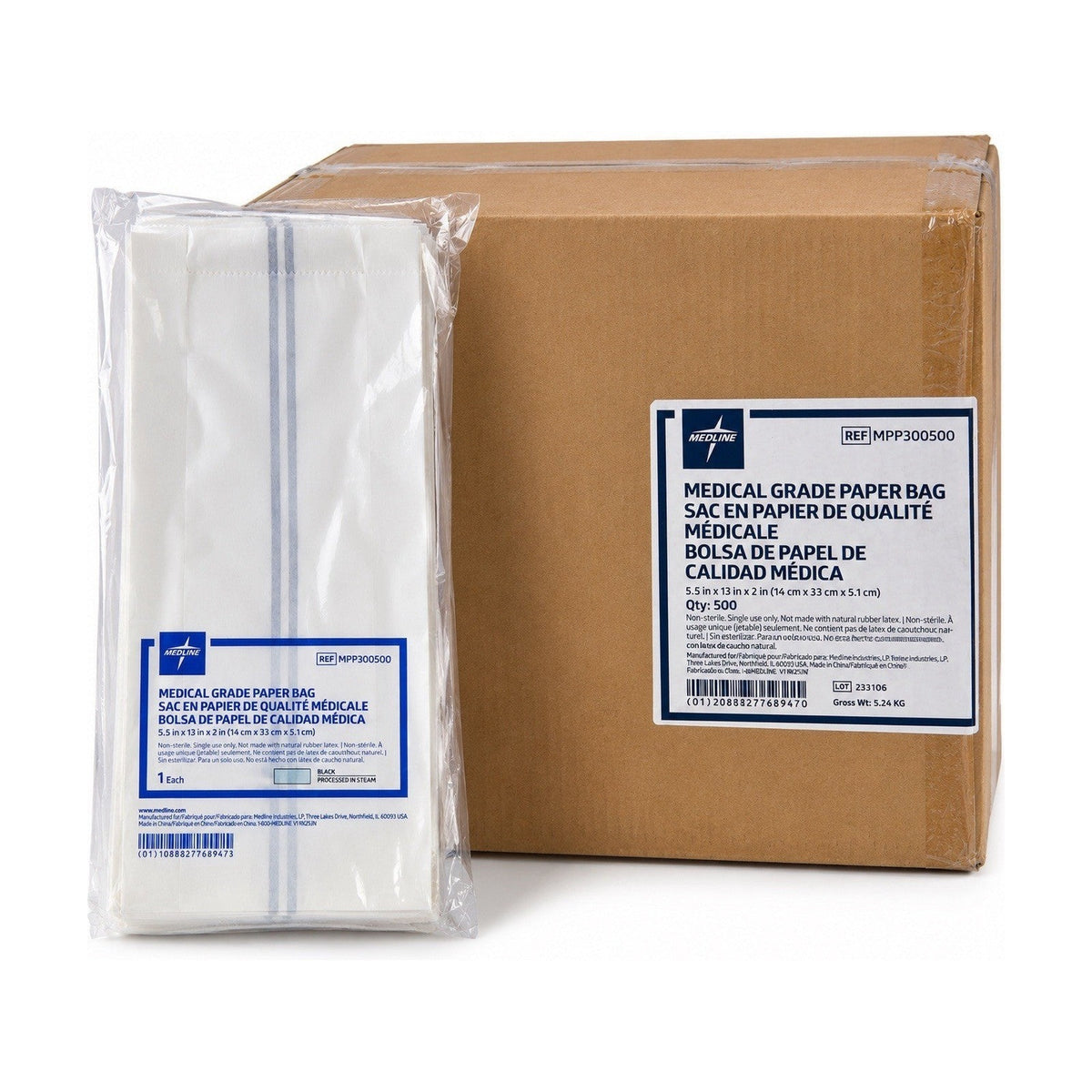 Medline MPP300500 Paper Bags White 5.5x13x2 500 Count
