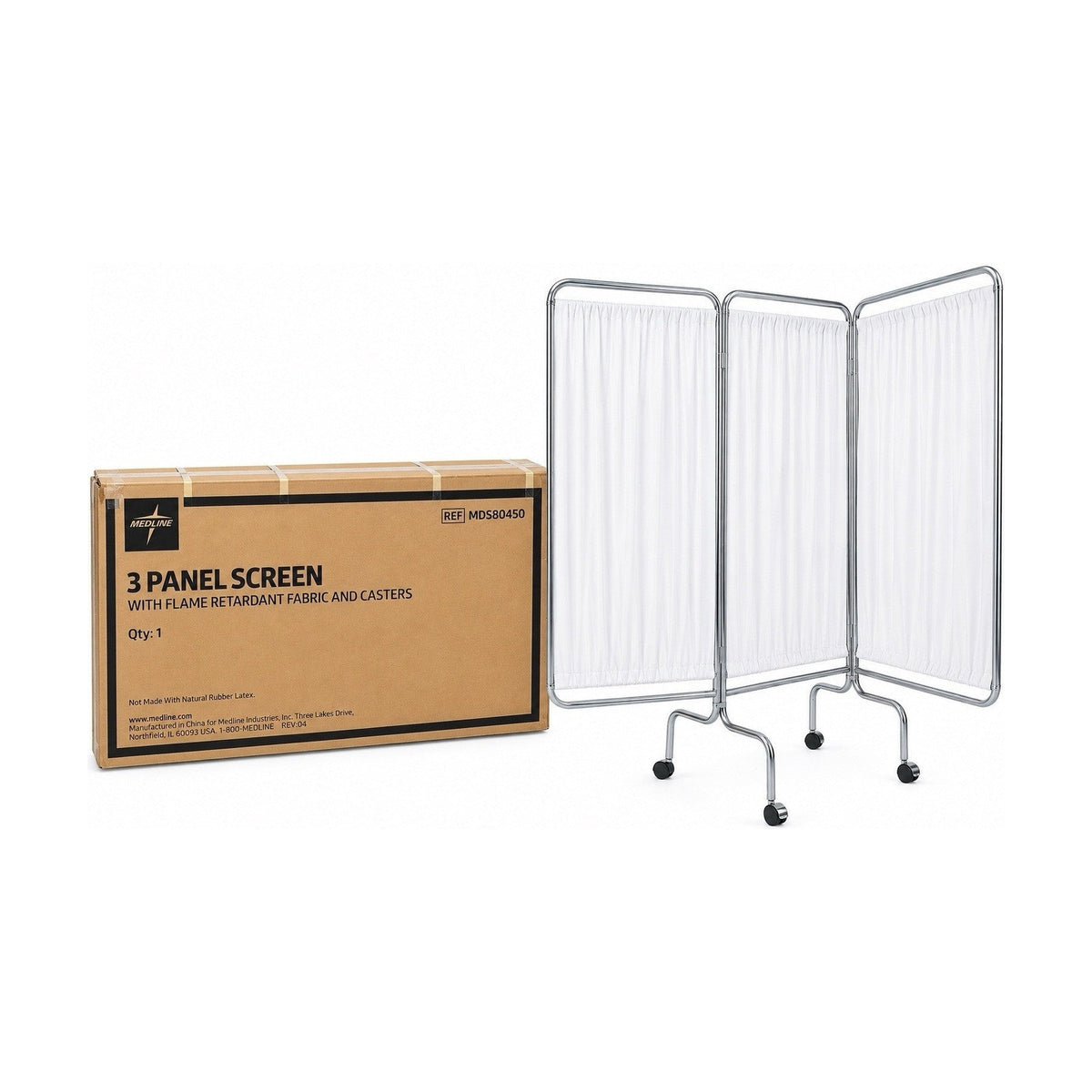 Medline MDS80450 3 Panel Folding Privacy Screen Flame Retardant with Casters