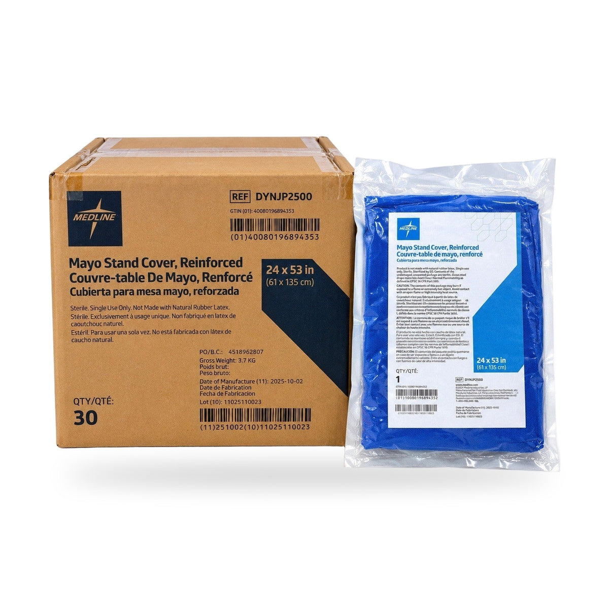 Medline DYNJP2500 Reinforced Mayo Stand Cover 24x53 Blue 30/Case