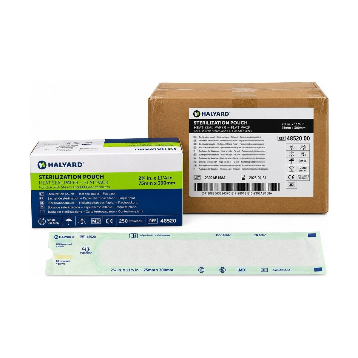 Halyard 48520 Sterilization Pouches 2.75x11.75 Heat Seal 2000/Case